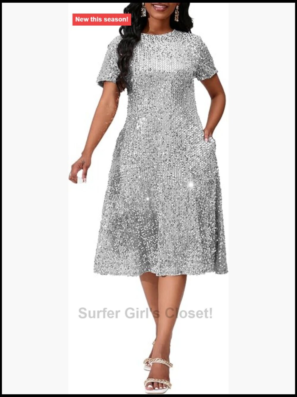 Sequin Glitter Sequined Short Sleeve Maxi A-Line Dress Party